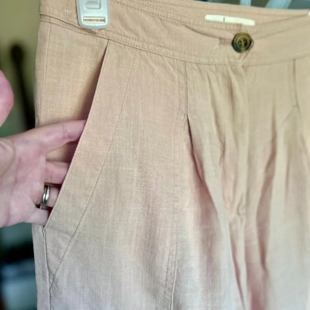 Per Una Linen Lyocell Blend Pleated Apricot Relaxed Pants Pockets Size 4 (US) - Picture 5 of 11